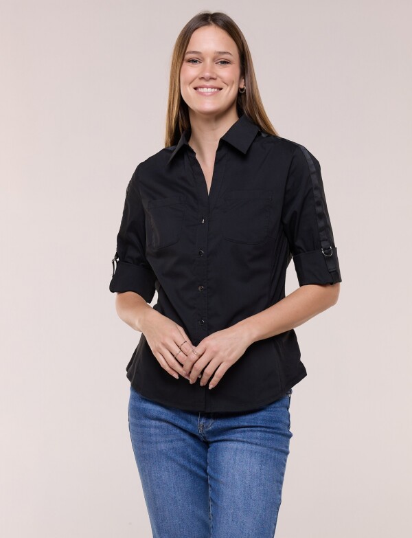 Camisa Algodon Con Laterales Elastizados NEGRO