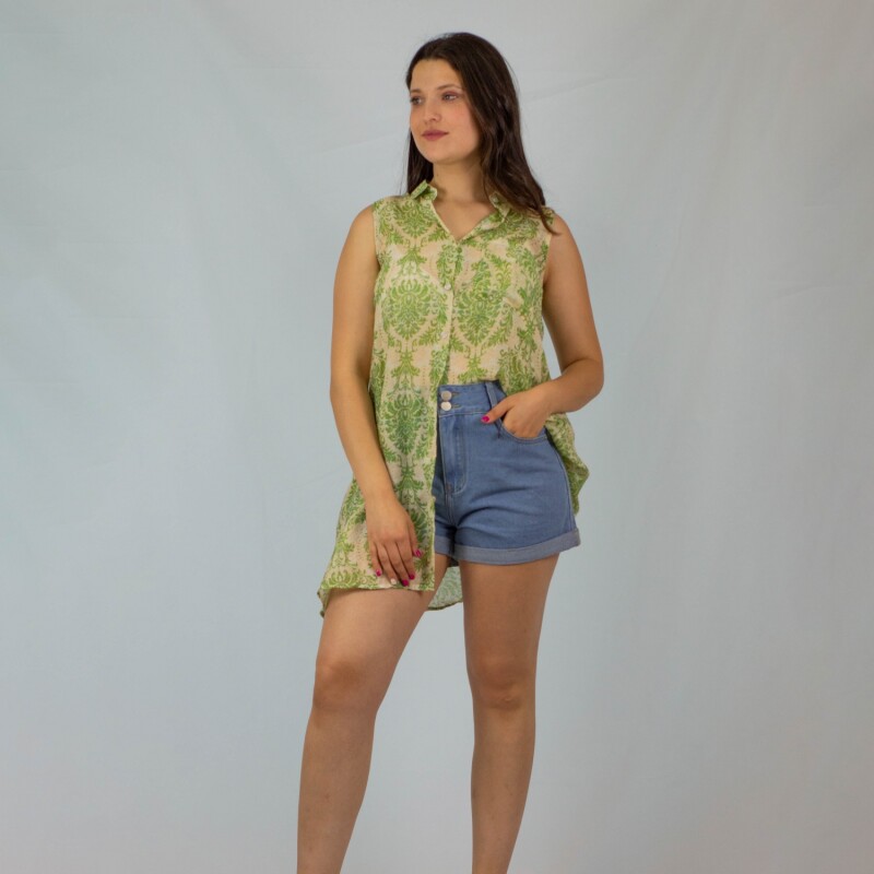 Camisa Sin Manga Animal Print -Flower Green