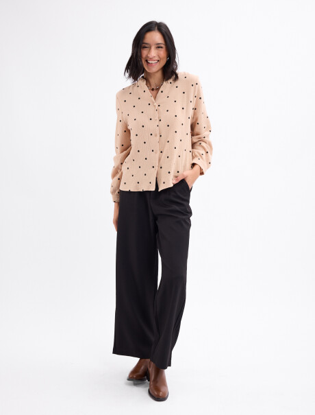 Blusa cuello mao lunares beige
