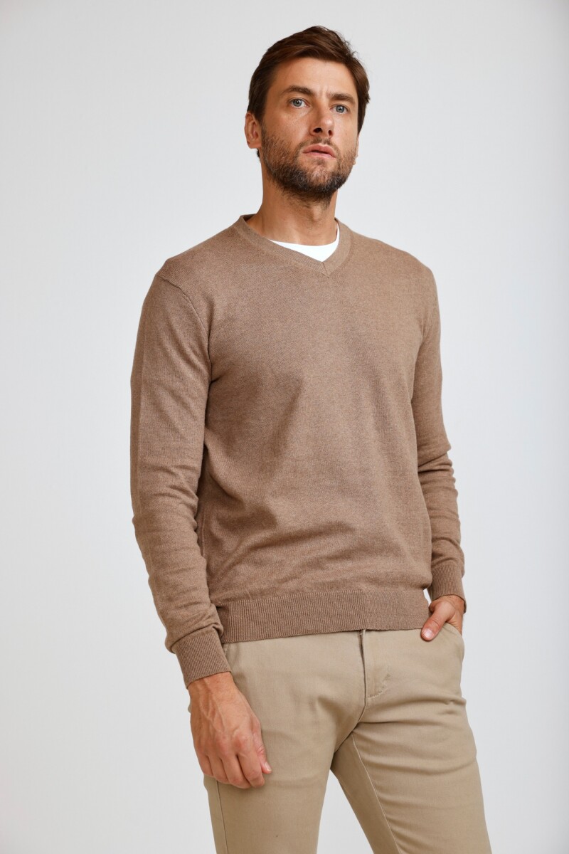 SWEATER CUELLO V TAUPE