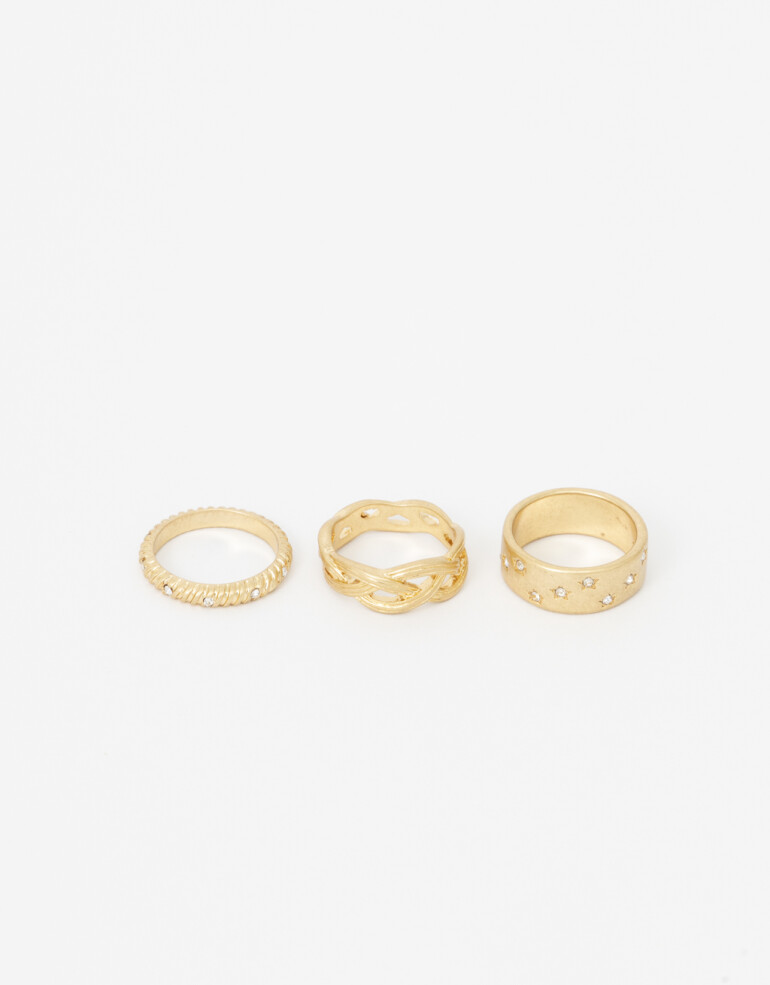 Sets Anillos Strass Set De Anillos Con Strass - Dorado Oro Amarillo