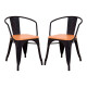 Set x2 Butaca Tolix de metal asiento de madera con apoya brazos NEGRO