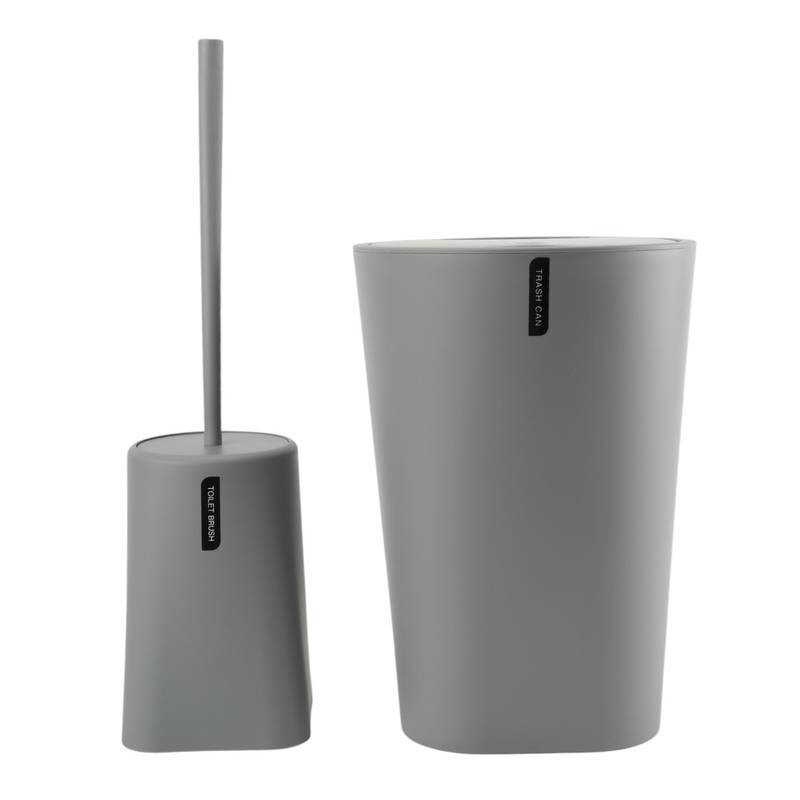 Set de Baño 2 Piezas con Papelera y Cepillo para Inodoro de Plástico Gris