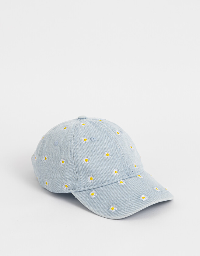 Caps Denim Gorra Bordada Margaritas - Azul Celeste