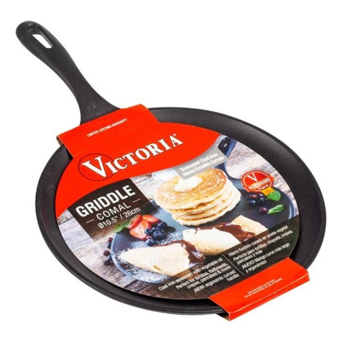 Sartén Comal en Hierro Curado 26.5cm Victoria - Negro 