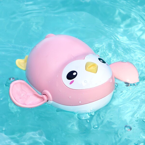 Pinguino Nadador Juguete A Cuerda Ducha Baño Niños Bebes Variante Color Rosa