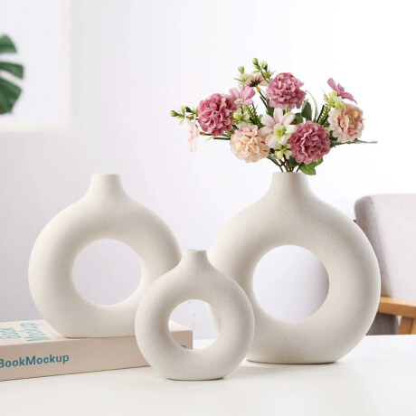Set De Floreros Minimalistas x3 Redondo Set Blanco