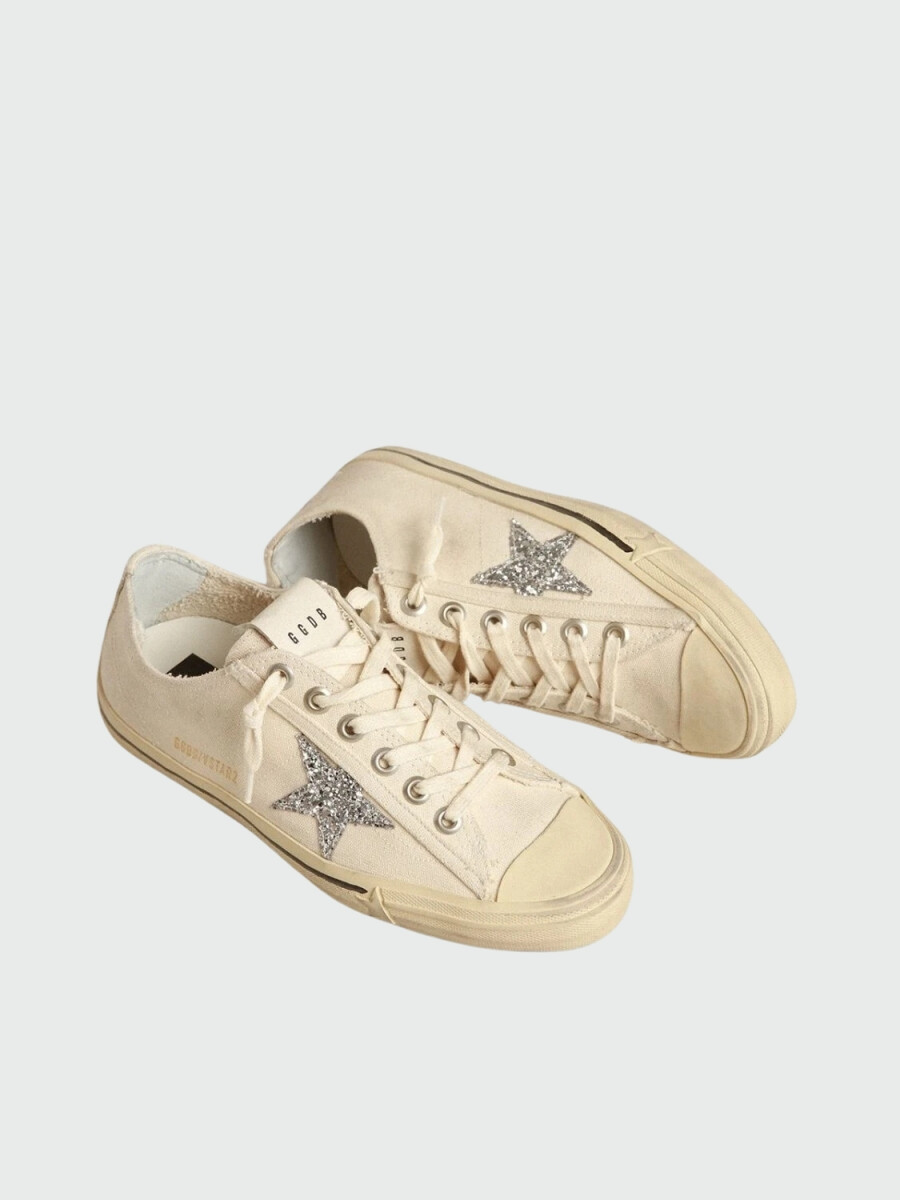 Golden Goose-Championes de cuero acordonados, V- Star - Blanco 