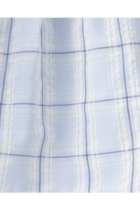 Set tres piezas de algodón, short, musculosa y gorro, azul, diseño a cuadros Sin color