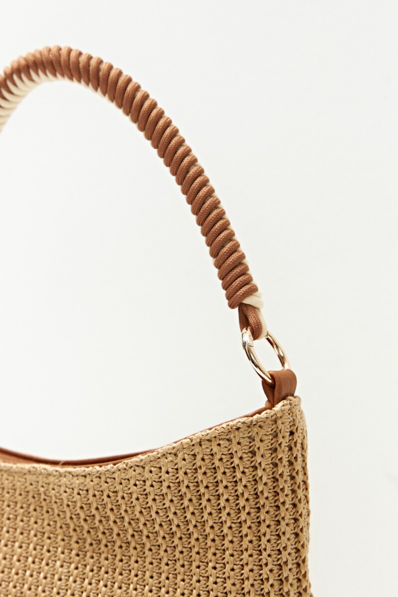 Bolso rafia con asas de eco cuero beige