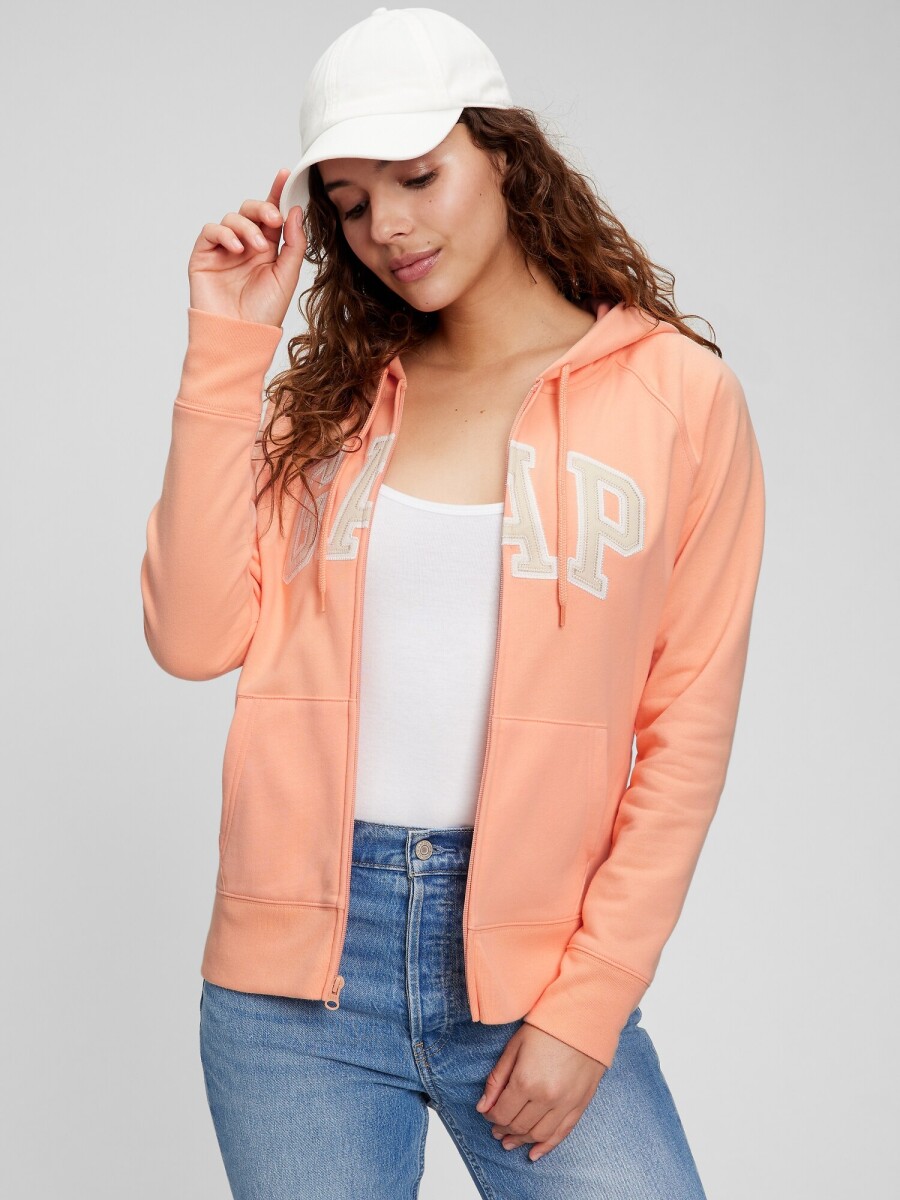 Canguro Con Cierre Con Felpa Logo Gap Mujer - Peach 