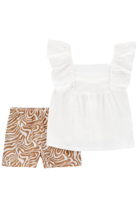 Set dos piezas, short de sarga estampado y musculosa de jersey arrugado Sin color
