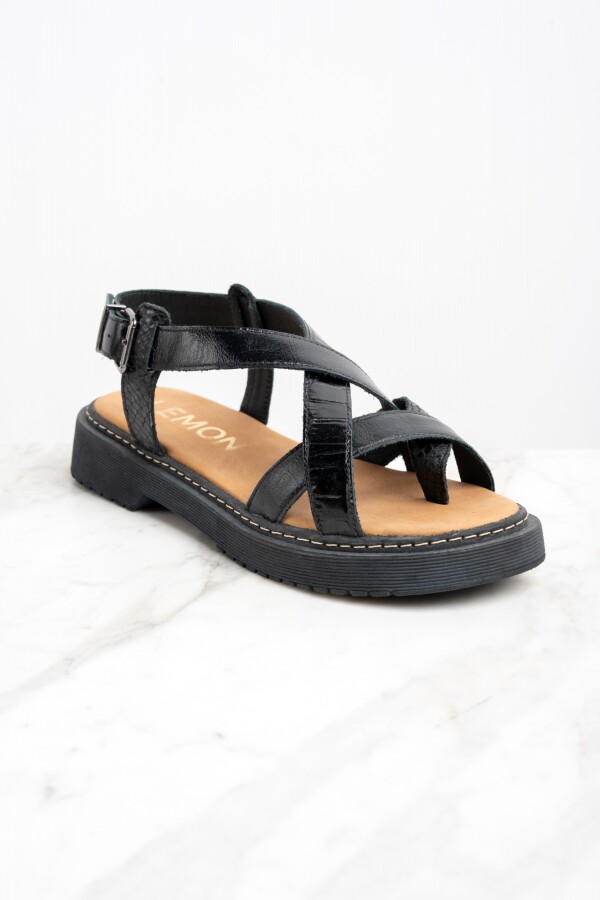 Sandalia Cuero Combinada Negro