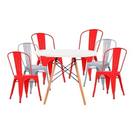 Juego de comedor mesa Redonda 120cm + 6 Sillas Tolix Blanco