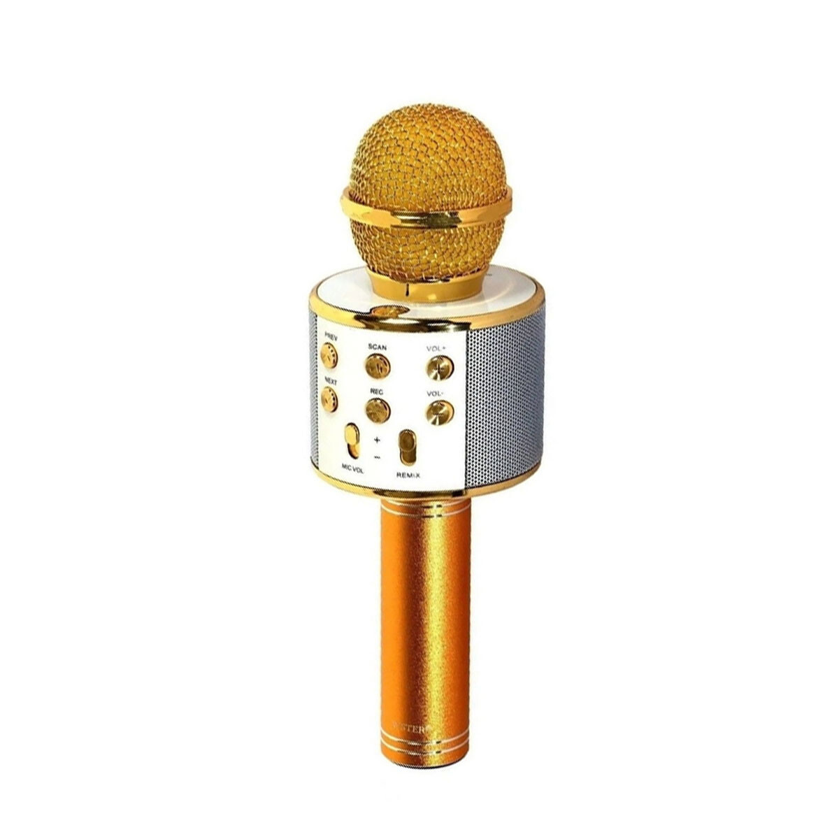 Micrófono WS858 económico con parlante y luces infantil DORADO 