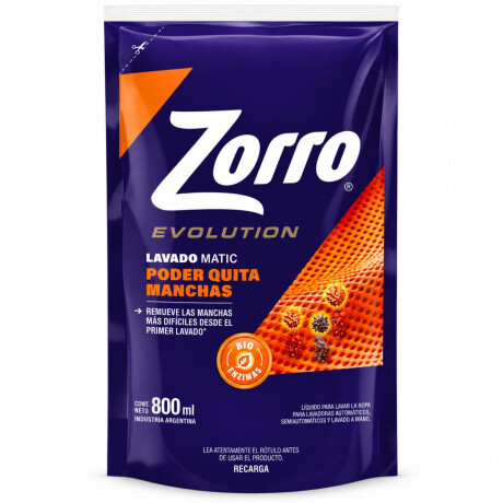 DETERGENTE LIQUIDO P/ROPA ZORRO QUITAMANCHAS DP 800 ML DETERGENTE LIQUIDO P/ROPA ZORRO QUITAMANCHAS DP 800 ML