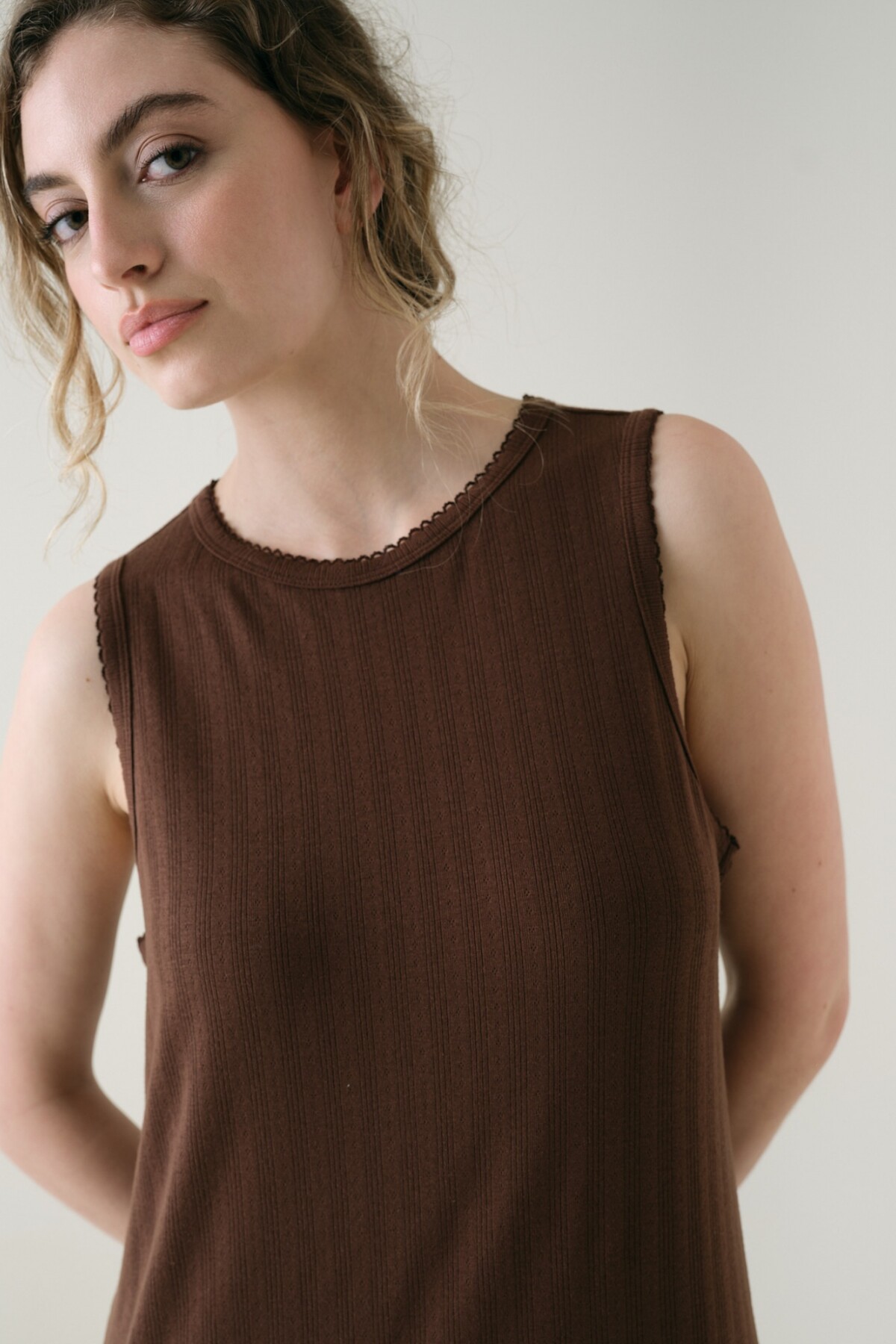 Camisón Sin Manga Pointelle Marron