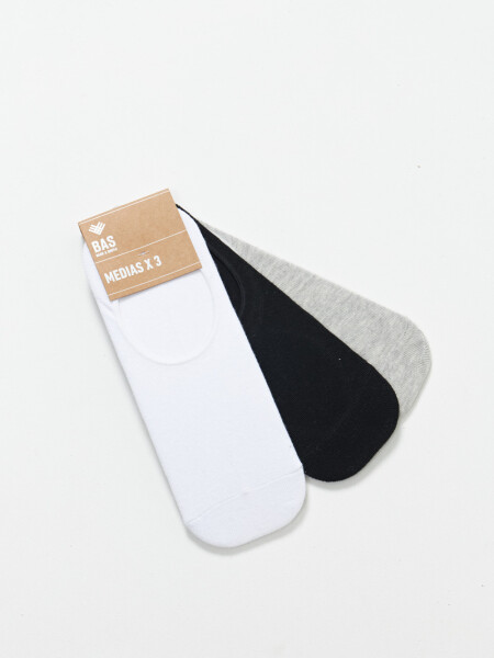 Pack x3 media invisible lisos Blanco Negro Y Gris