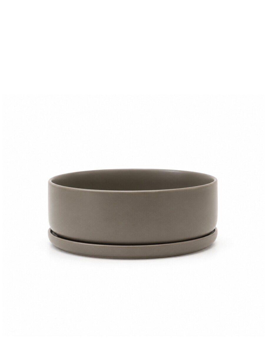 MACETA CERÁMICA BAJA (PAILA) CON PLATO GRIS