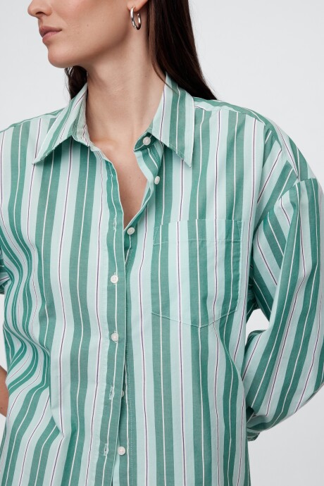 Camisa Poplin Big Shirt Mujer Green Stripe