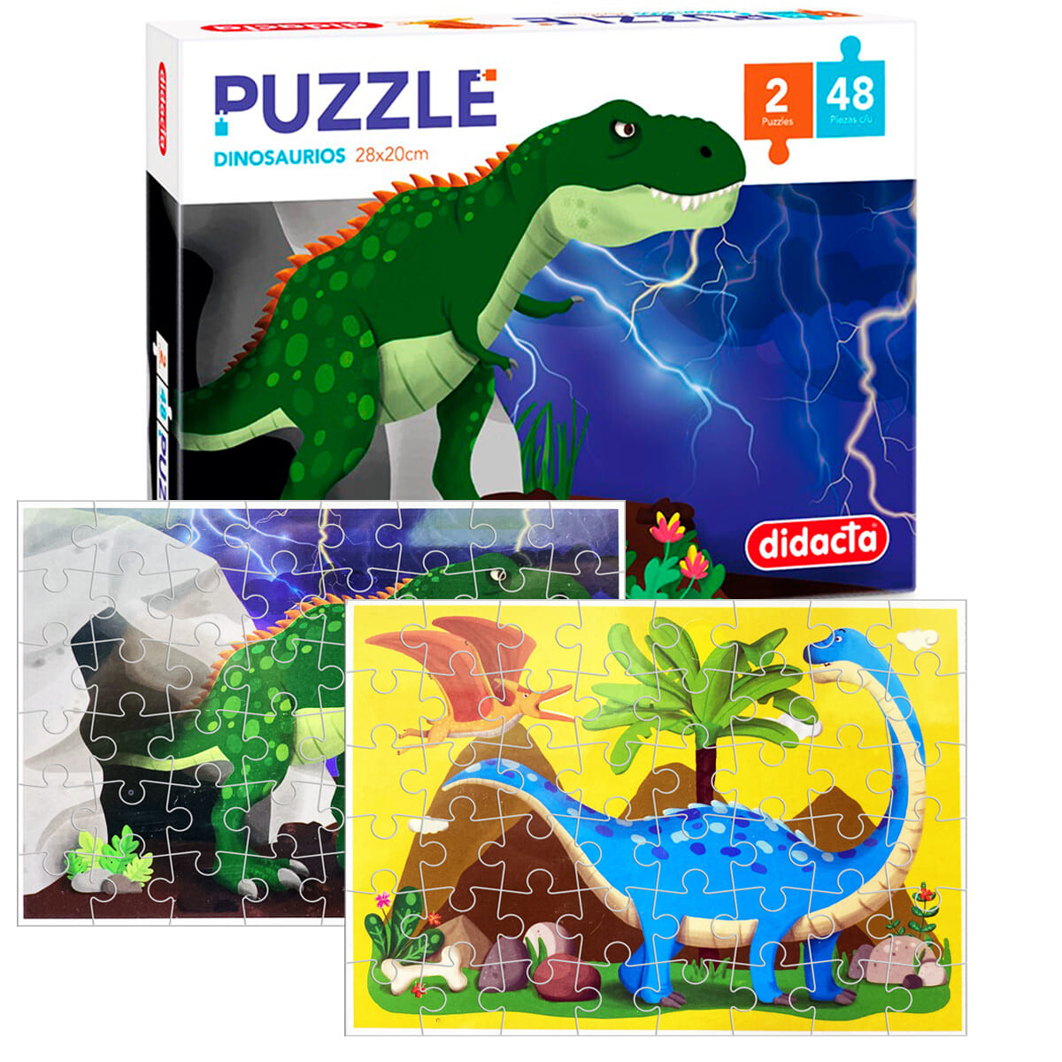 Puzzle Rompecabezas Pack X2 Didacta Dinosaurios 48pcs 