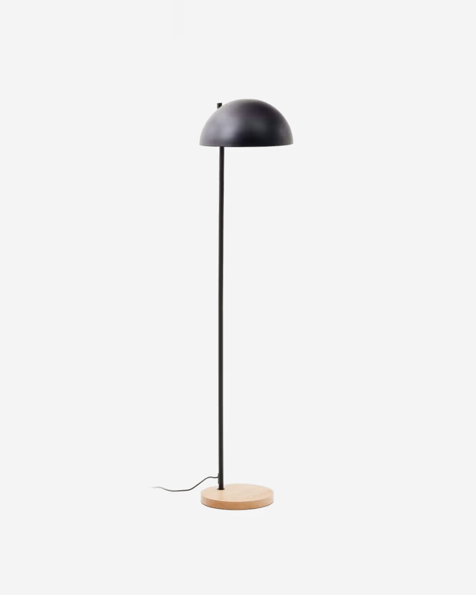 Lámpara de pie Catlar de madera de fresno y metal con acabado pintado - negro 