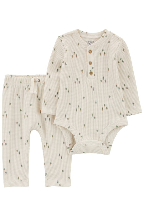 Set dos piezas de algodón térmico, pantalón y body, diseño arboles Sin color