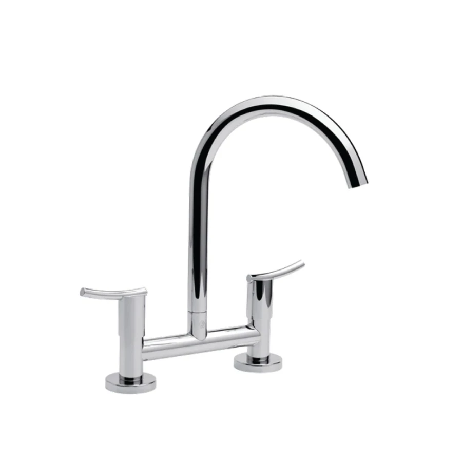 Griferia de Cocina para Mesada Bimando con Pico Curvo Cromado Linea Libby Griferia de Cocina para Mesada Bimando con Pico Curvo Cromado Linea Libby