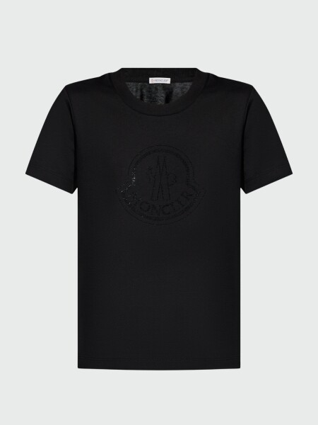 Moncler - Remera manga corta con logo con cristales Negro