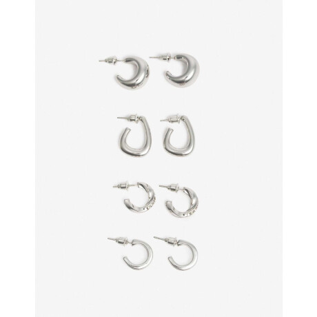 Aros Argollas Set Metal Plateado Rodio