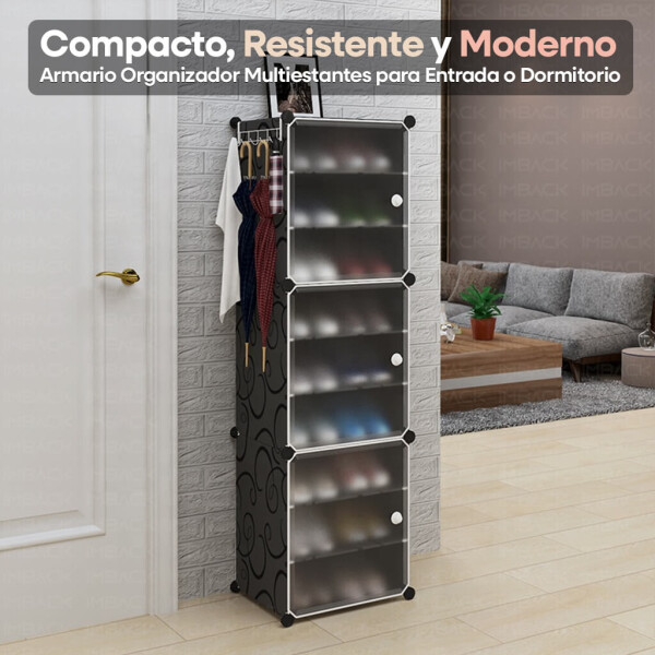 Armario Organizador de Zapatos IMBACK IBK-PLC007 | 3 Pisos, 3 Puertas Esmeriladas, Compacto y Versátil Negro Armario Organizador de Zapatos IMBACK IBK-PLC007 | 3 Pisos, 3 Puertas Esmeriladas, Compacto y Versátil Negro