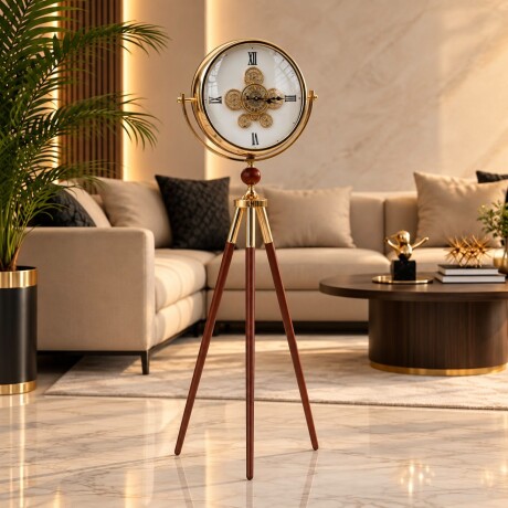 Reloj de Pie Decorativo Grande con Trípode Marrón y Dorado Reloj de Pie Decorativo Grande con Trípode Marrón y Dorado