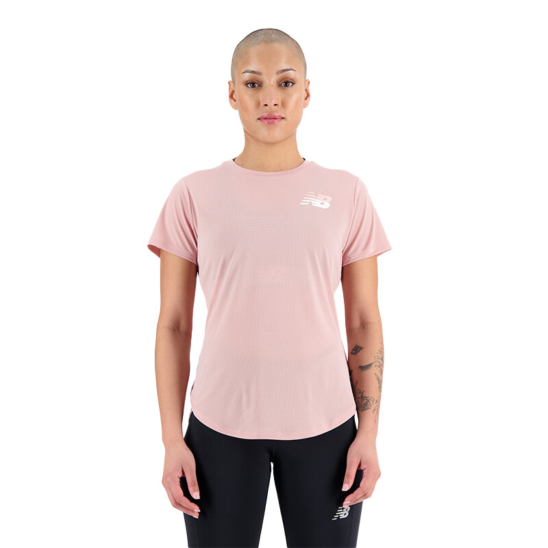 Remera New Balance Graphic Accelerate Short Sleeve Top Rosa