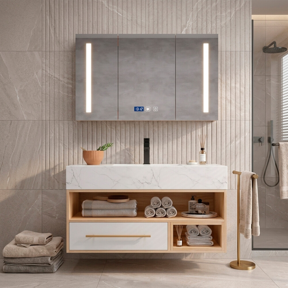 MUEBLE DE BAÑO MODELO OY1059-80W / MUEBLE + BACHA + ESPEJO LED Mueble De Baño Modelo Oy1059-80w / Mueble + Bacha + Espejo Led