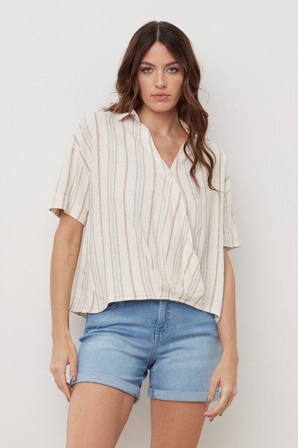 Blusa Lino Cruzada BEIGE/MULTI