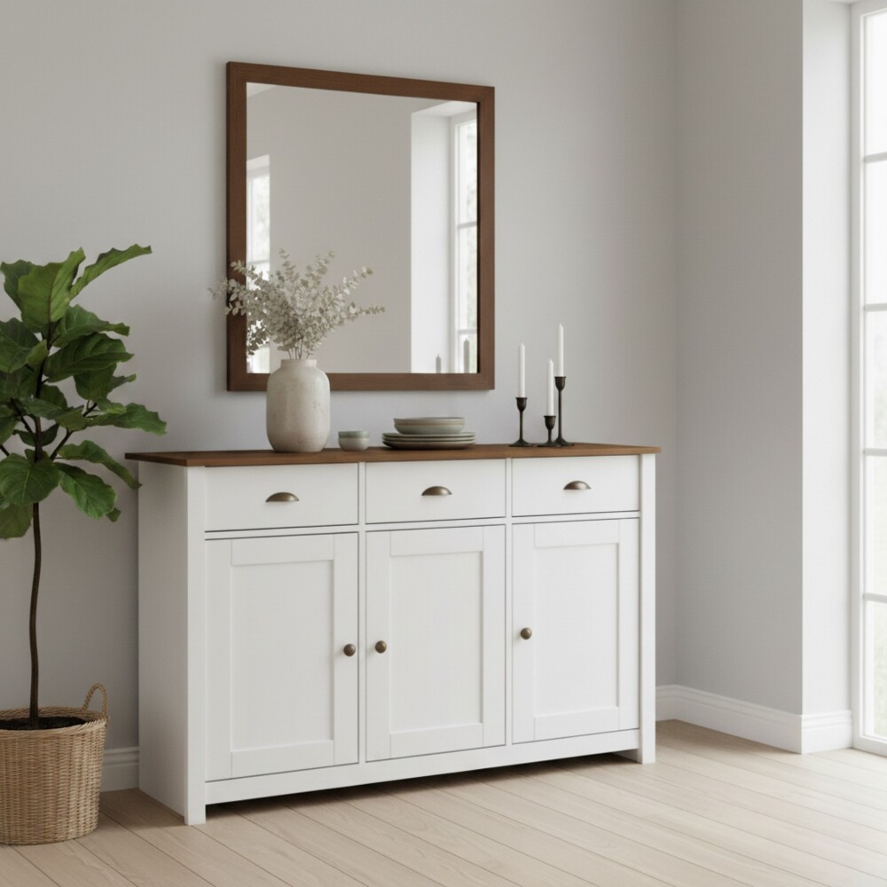 Aparador - 3 Puertas - 3 Cajones - Línea Colonial Blanco/Freijo