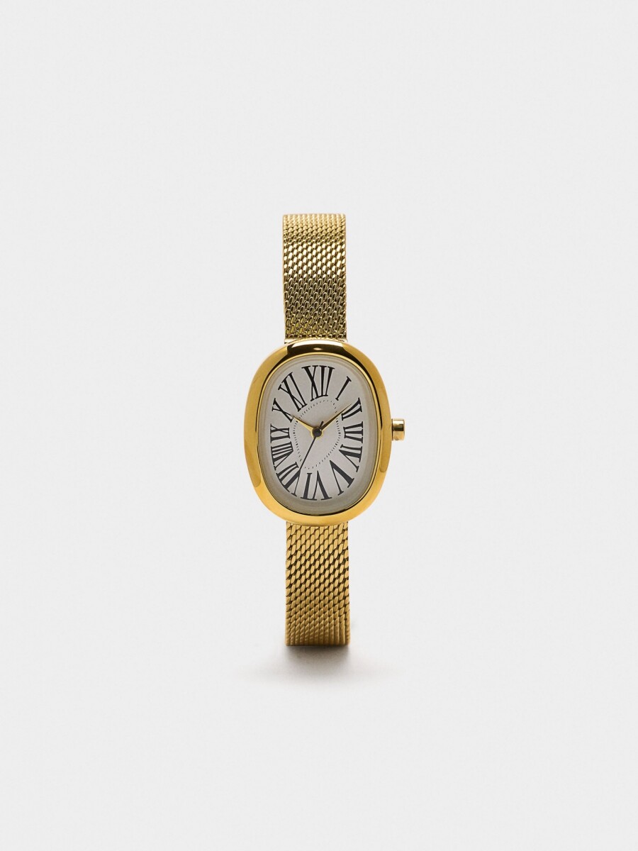 Reloj Ovalado Con Malla Metálica De Acero Inoxidable dorado