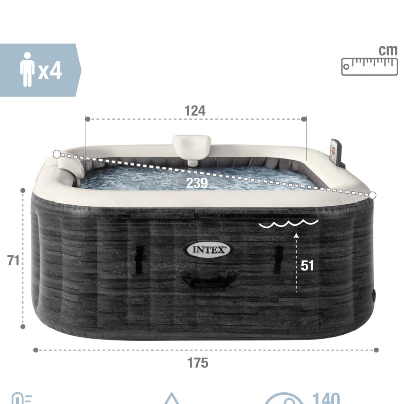 INTEX PURESPA GREYSTONE SQUARE CAPACIDAD 4 PERSONAS Intex Purespa Greystone Square Capacidad 4 Personas
