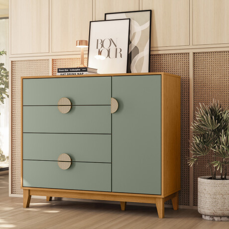 Cómoda cajonera 4 cajones 1 puerta CINAMOMO- VERDE