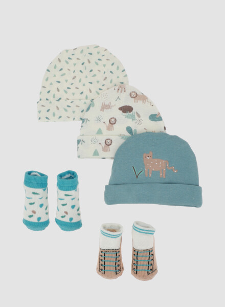 Pack gorros y medias leopardo Nature green