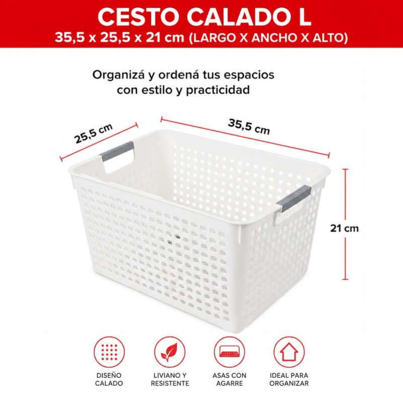 Cesto calado G 35,5 X 25,5 X 21 BLANCO