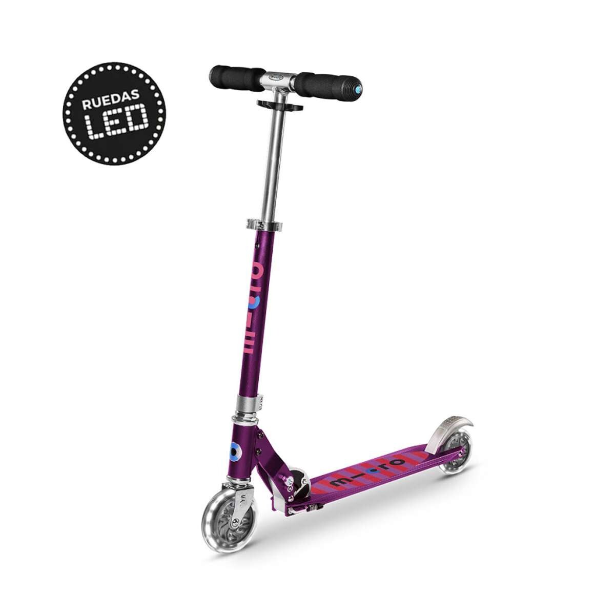 Monopatín Micro Sprite Plegable LED Ajustable con 2 Ruedas - Purpura 