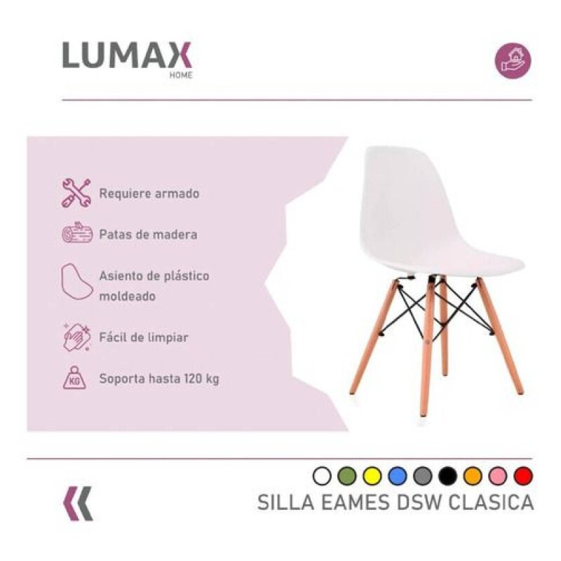 Silla De Comedor Eames Pack 4 Unidades Varios Colores Lumax Blanco