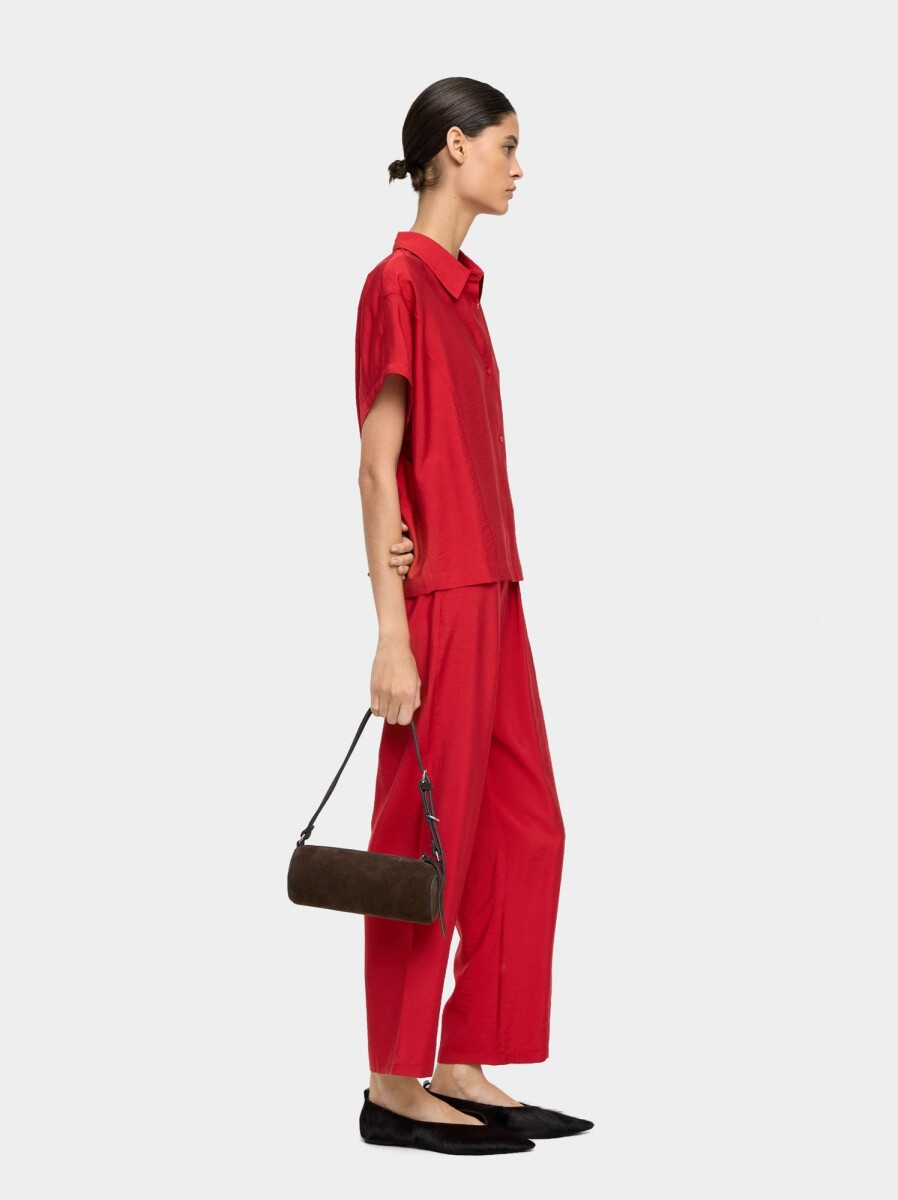 Pantalón Con Cintura Elástica Efecto Arrugado - rojo 