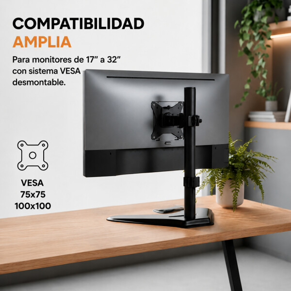 Soporte Monitor Brateck Base 17"-32" Ergonomico Ajustable Color Negro