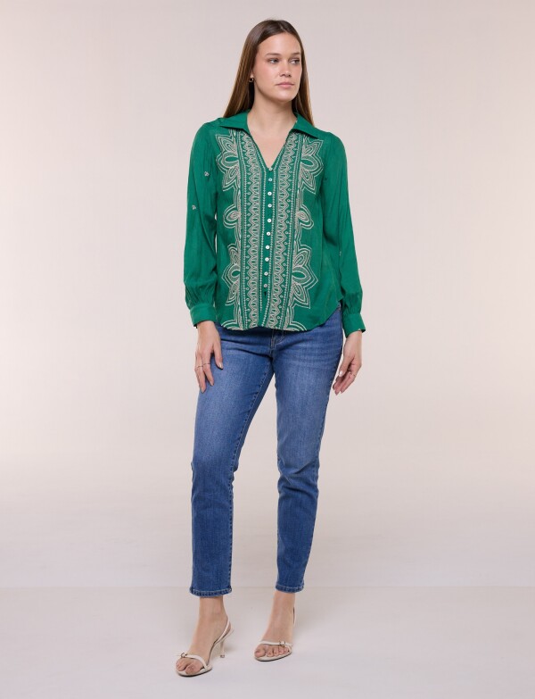 Camisa Rhian Con Bordado Frontal VERDE/MULTI