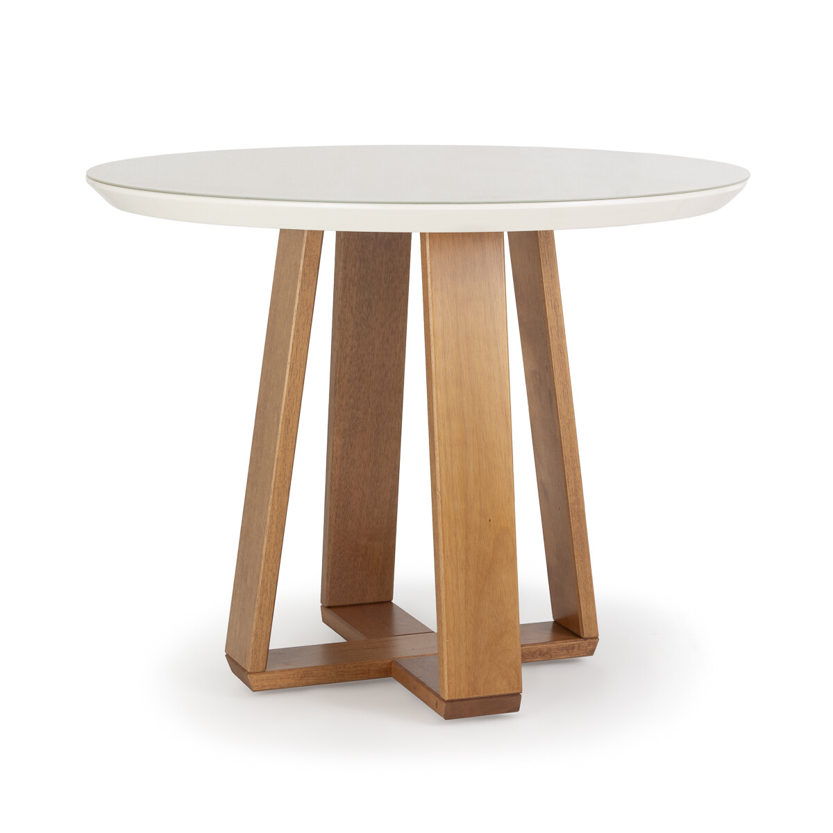 Mesa de Comedor Wood - Redonda con Vidrio - 118 - Off White y Natural 