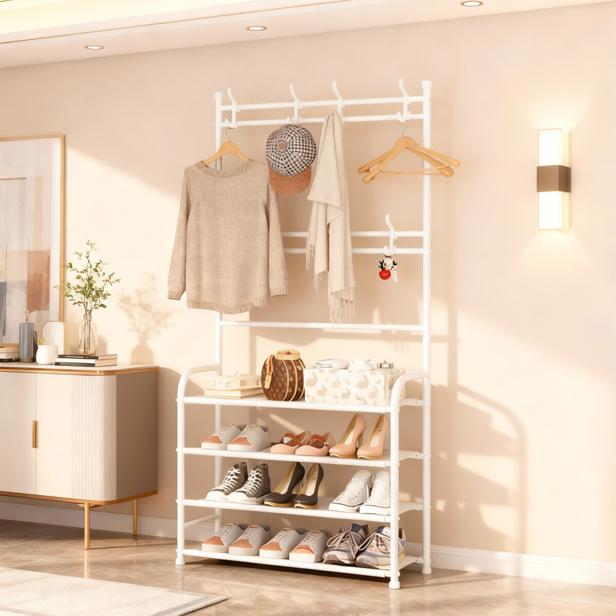 Perchero Organizador de Ropa y Zapatos Rack 6 Niveles Estantes y Ganchos IMBACK Color Blanco 