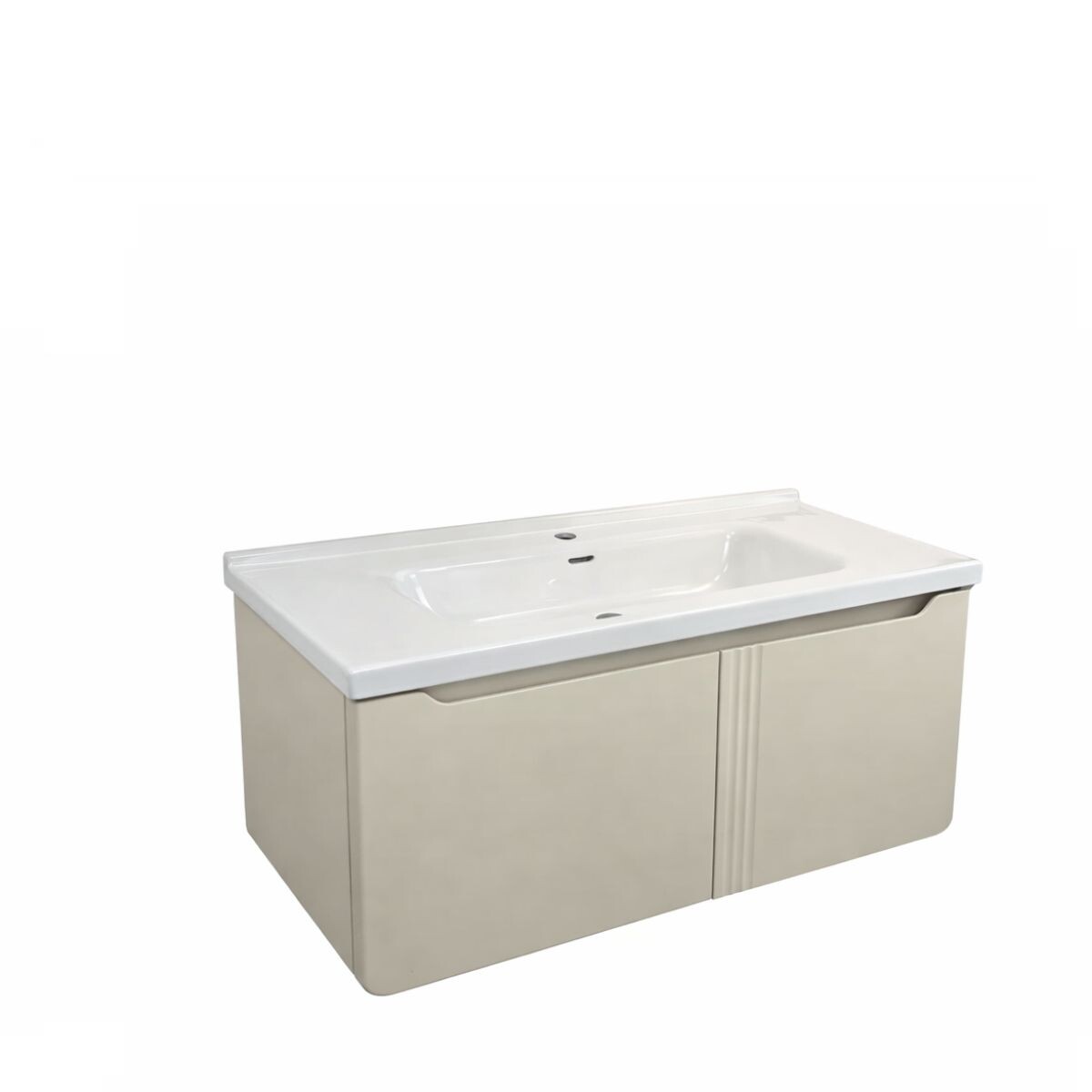 Mueble De Baño Suspendido Curve Beige 100 Cm Con Bacha De Loza 