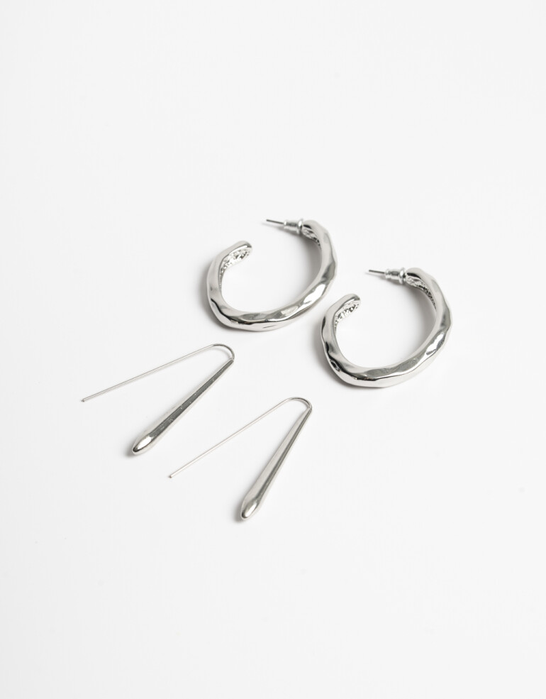 Aros Sets Metal Set De Aros Largos Y Argollas - Plateado Rodio